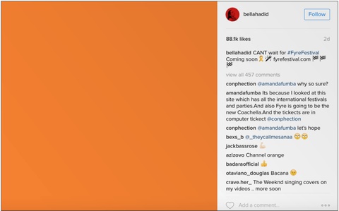 bella hadid fyre festival post