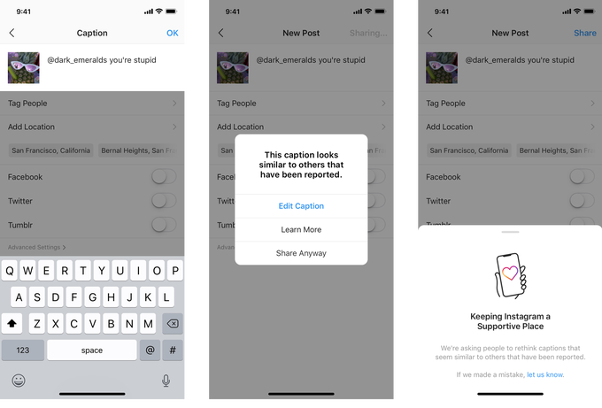 Instagram Captioning Warning