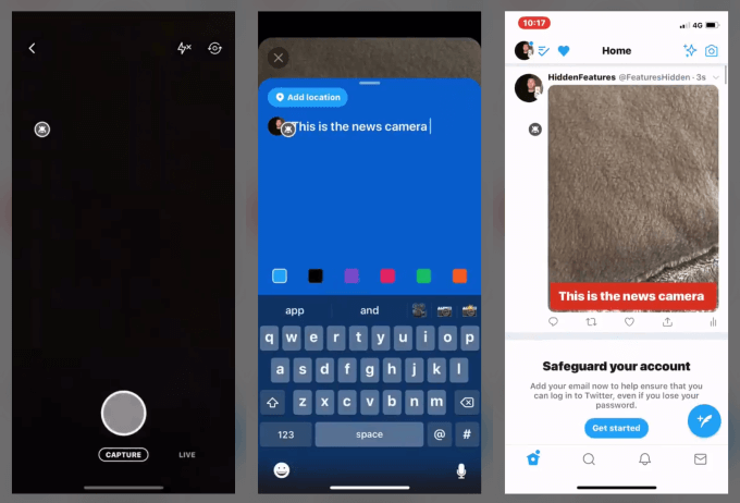 in app twitter camera screenshot on phone
